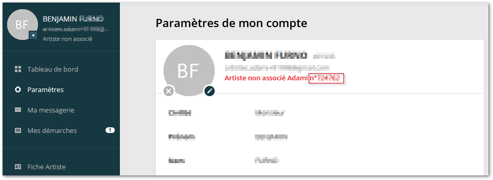 image d'information sur la méthode d'accès au numéro d'artiste Adami